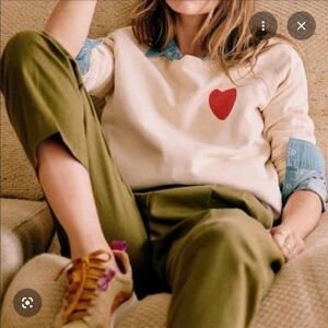 Sezane Bobo Choses Sweatshirt Small Cream Red Heart Graphic Cozy Crew Neck